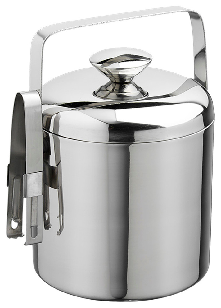 Kraftware Brushed Stainless Steel Ice Bucket with Tong Contemporary