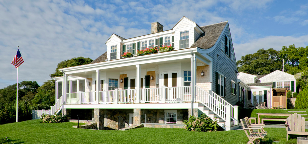 Mid-sized beach style three-story wood exterior home photo in Boston