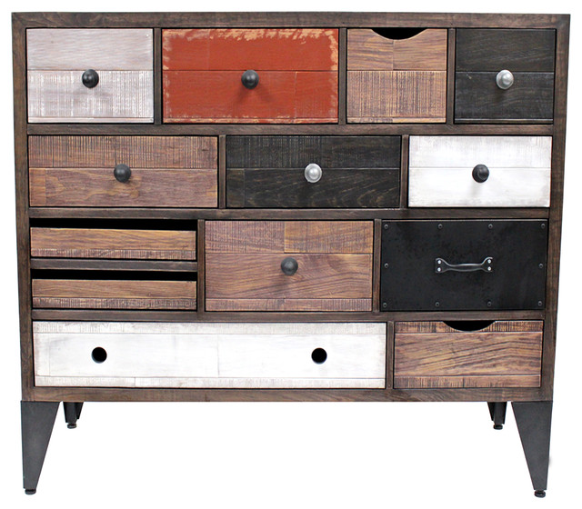 Zumbo Rustic Industrial Style Solid Wood 13 Drawer Accent Cabinet