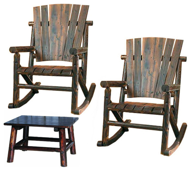 CharLog Rocker Twin Chair and Single CharLog End Table Rustic