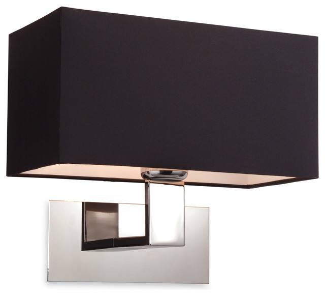 Prince Contemporary Wall Light, Polished Stainless Steel With Black Shade