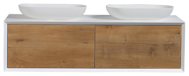 Alma Fiona Nature Oak Finish Floating, Console Vanity For Vessel Sink