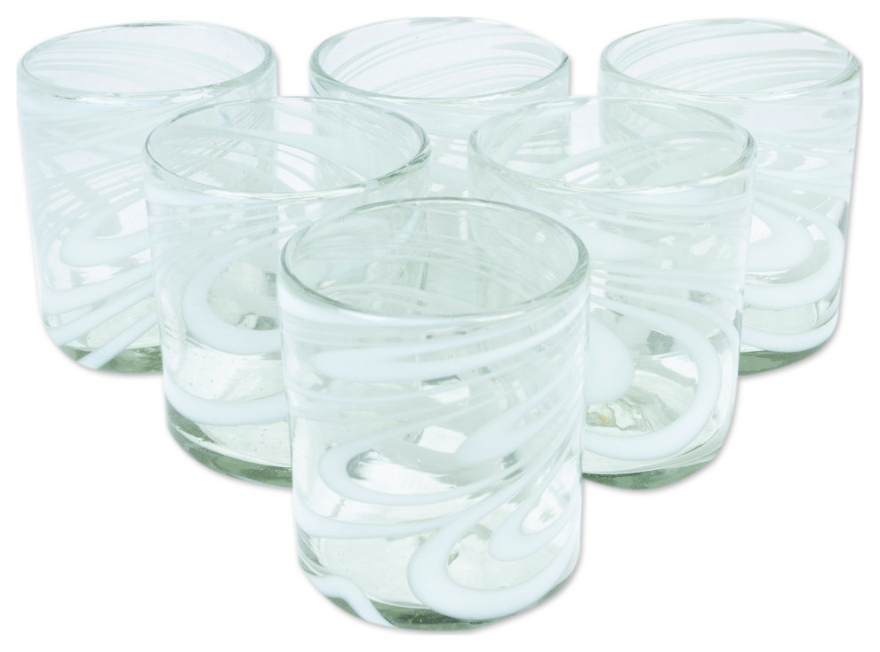 Novica Handmade Whirling White Handblown Rocks Glasses, 6-Piece Set ...