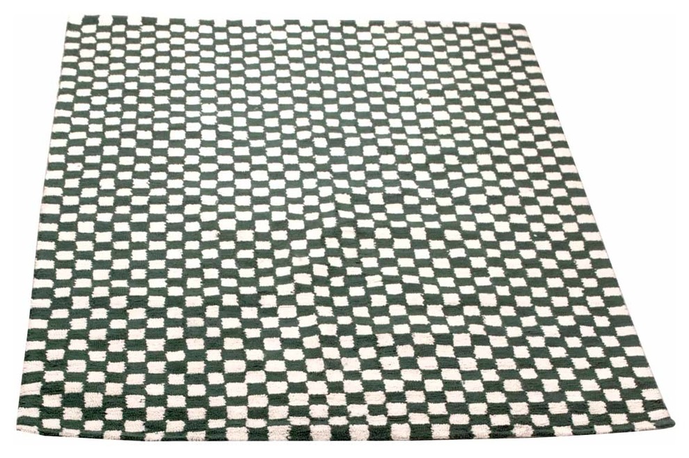 Cotton Area Rug Green/White Checkered 4'x6' Traditional Area Rugs by Renovator's Supply