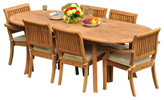 7 Piece Teak Dining Set 94 Ext Oval, Oval Outdoor Dining Table Set For 6