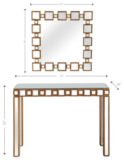Square Reflective Mirror and Console Table - Contemporary - Console ...