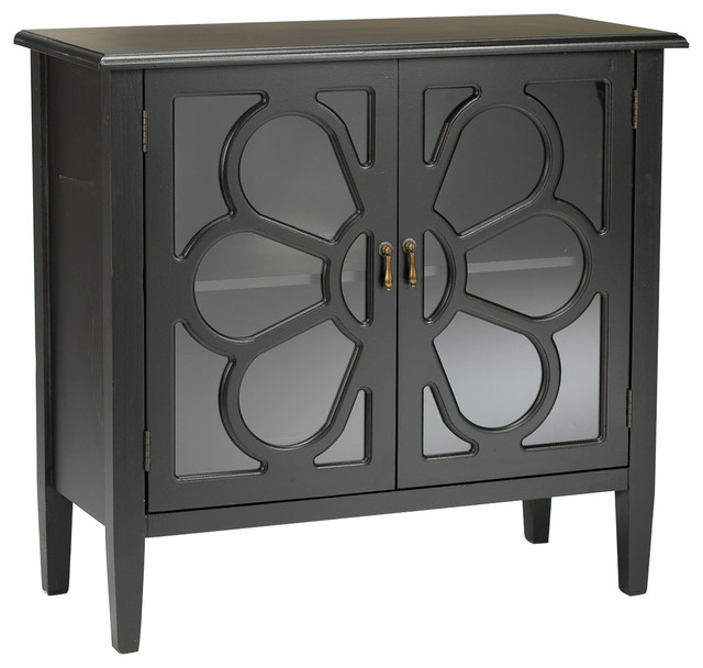 Black 2Door With Glass Doors Transitional Accent Chests