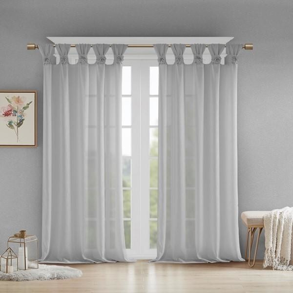 Madison Park Fl Twist Tab Top Window Panel Embellished W Flower Madison Park Fl Twist Tab Top Window Panel Embellished W Flower In Grey Contemporary Curtains By Gwg
