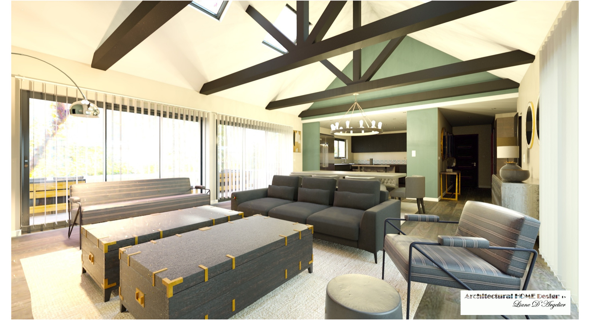 Salon rénové de 48 m² avec ferme de toit