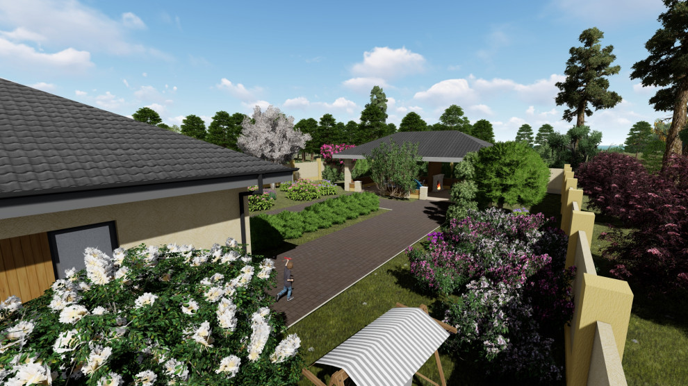 Одноэтажный дом с беседкой