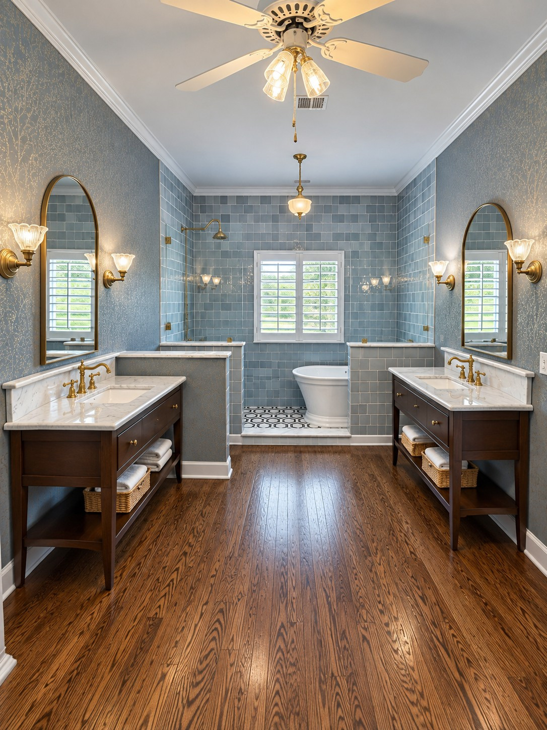 Elegant Transitional Master Bathroom with Freestanding Tub