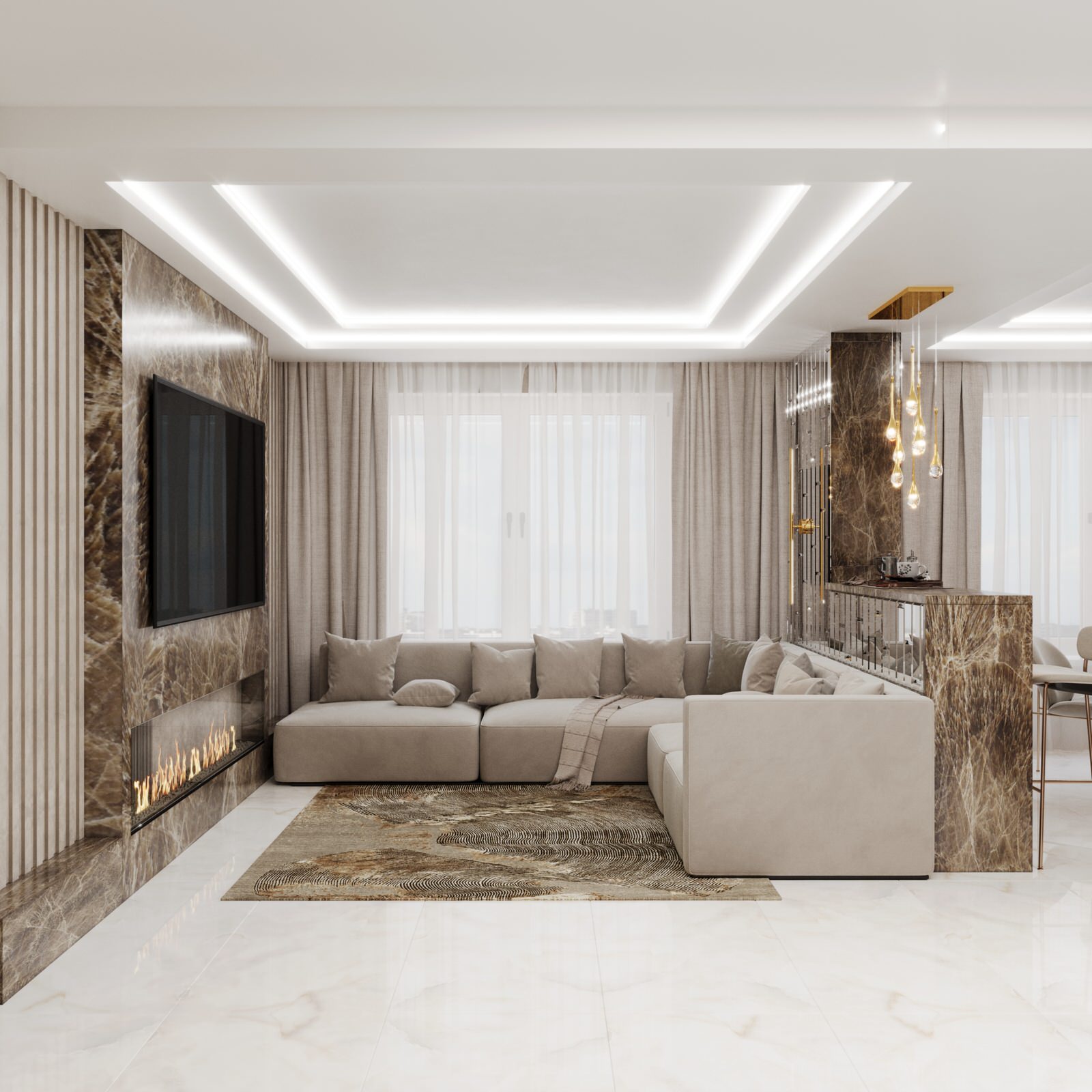 Дизайн-проект кухни-гостиной ЖК "На Рождественской"