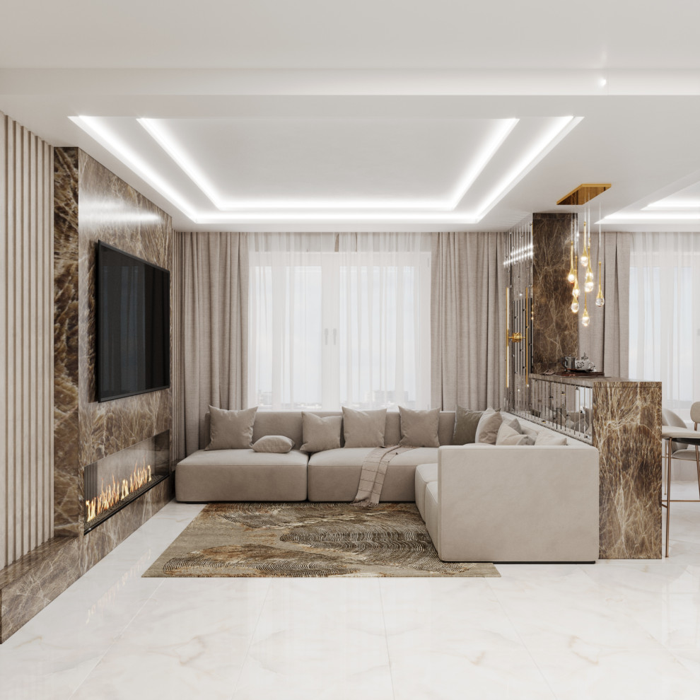 Дизайн-проект кухни-гостиной ЖК "На Рождественской"