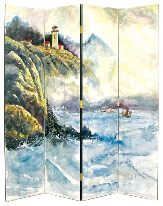 Wayborn Hand Painted 4 Panel Lighthouse Room Divider