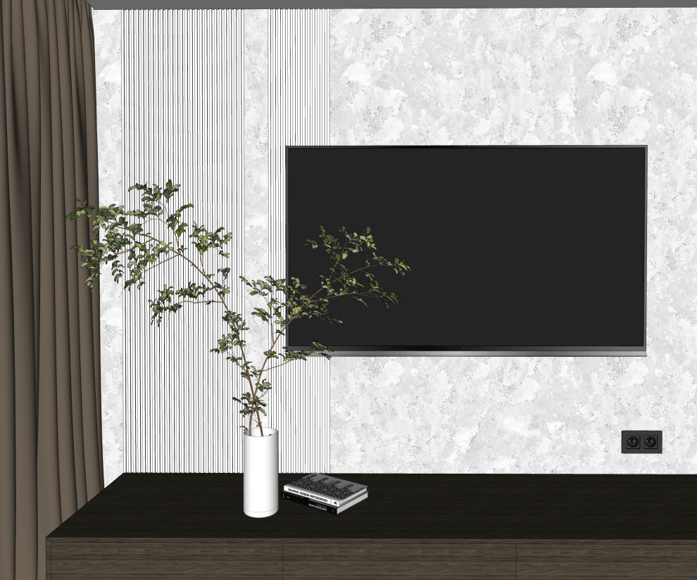 Эскизная визуализация гостиной со спальной зоной в квартире-студии