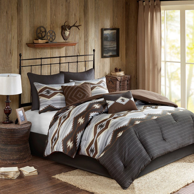 Bitter Creek Oversized Comforter Set Cal King/Grey/Brown Southwestern