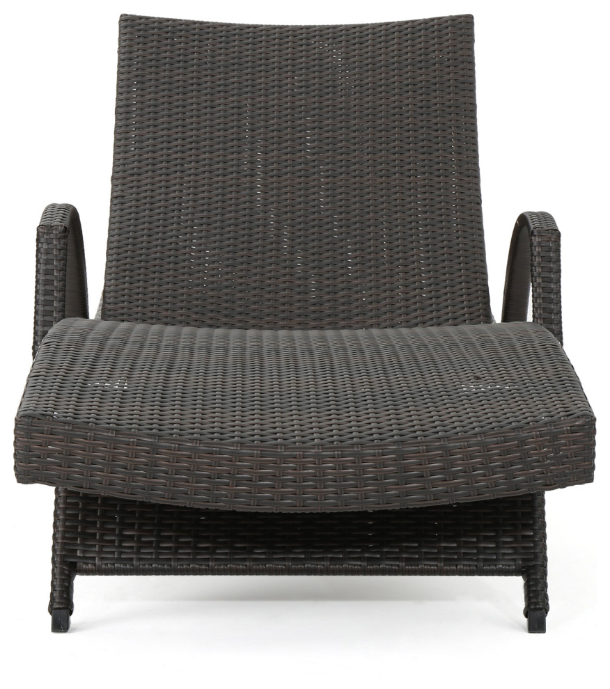 GDF Studio Olivia Outdoor Brown Wicker Armed Chaise Lounge Chair