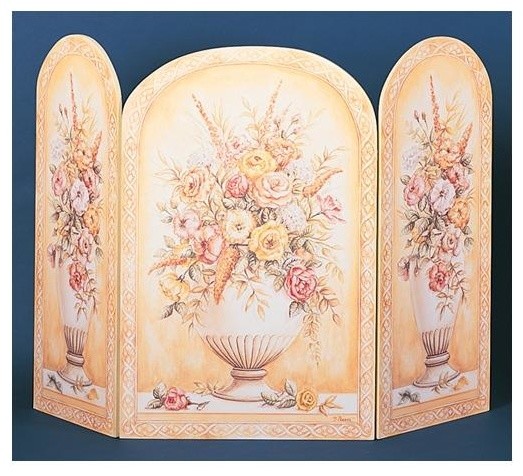 Yellow and White Vase 3 Panel Decorative Fireplace Screen