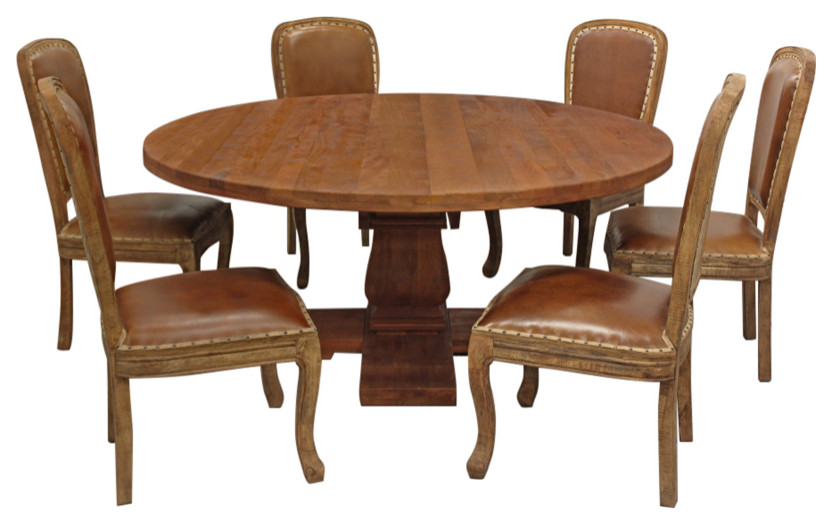 Benedict 7piece Dining Set With 70" Round Dining Table 6 Genuine