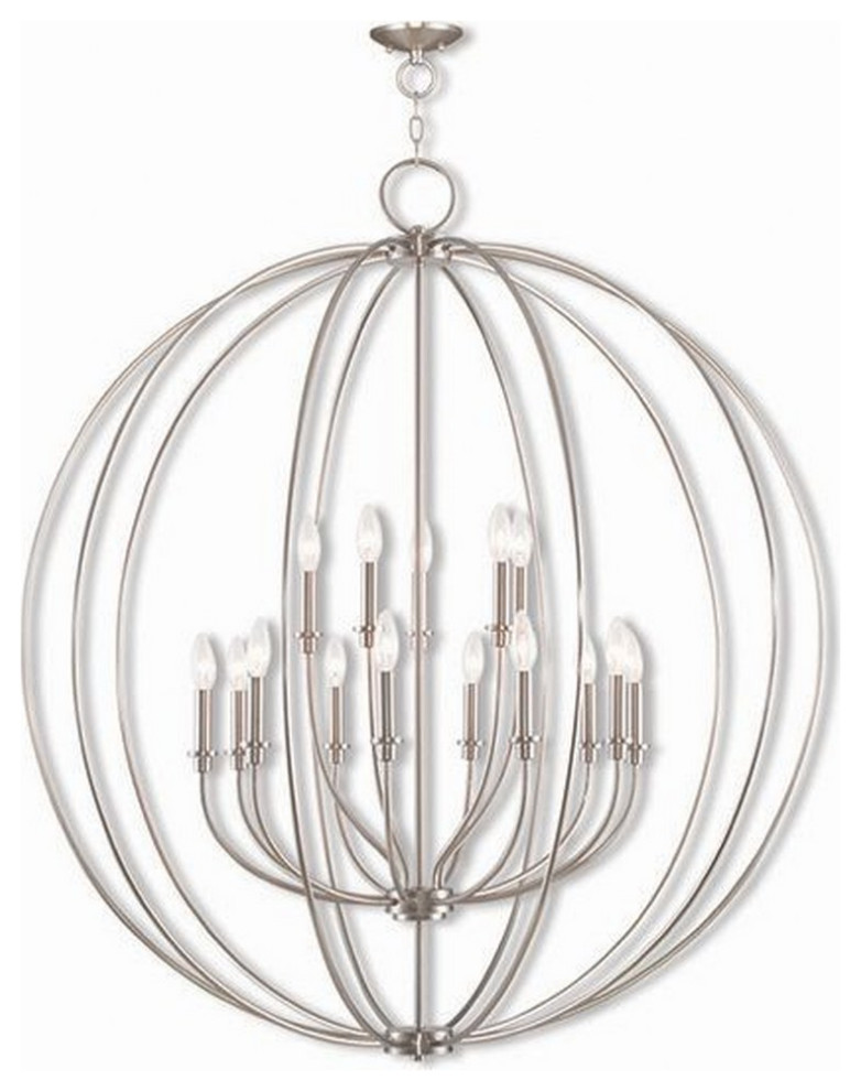 Traditional Farmhouse Fifteen Light Chandelier-Brushed Nickel Finish
