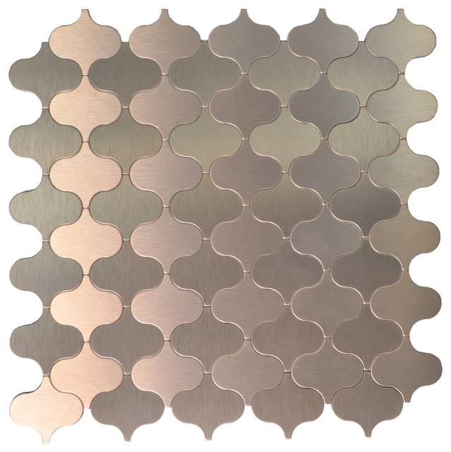 12"X12" Peel and Stick Metal Wall Tile, Arabesque Brushed Bronze