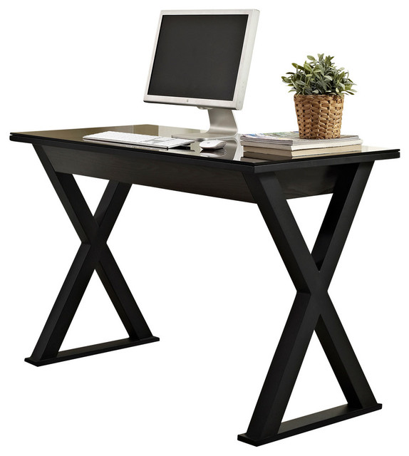 48" Black Glass Computer Desk Contemporary Desks And Hutches by