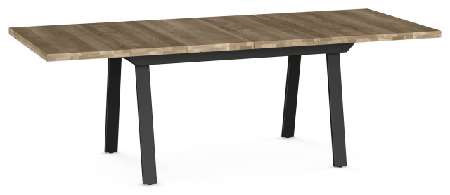 Amisco Kane Extendable Dining Table, Beige Distressed Wood / Dark Brown Metal
