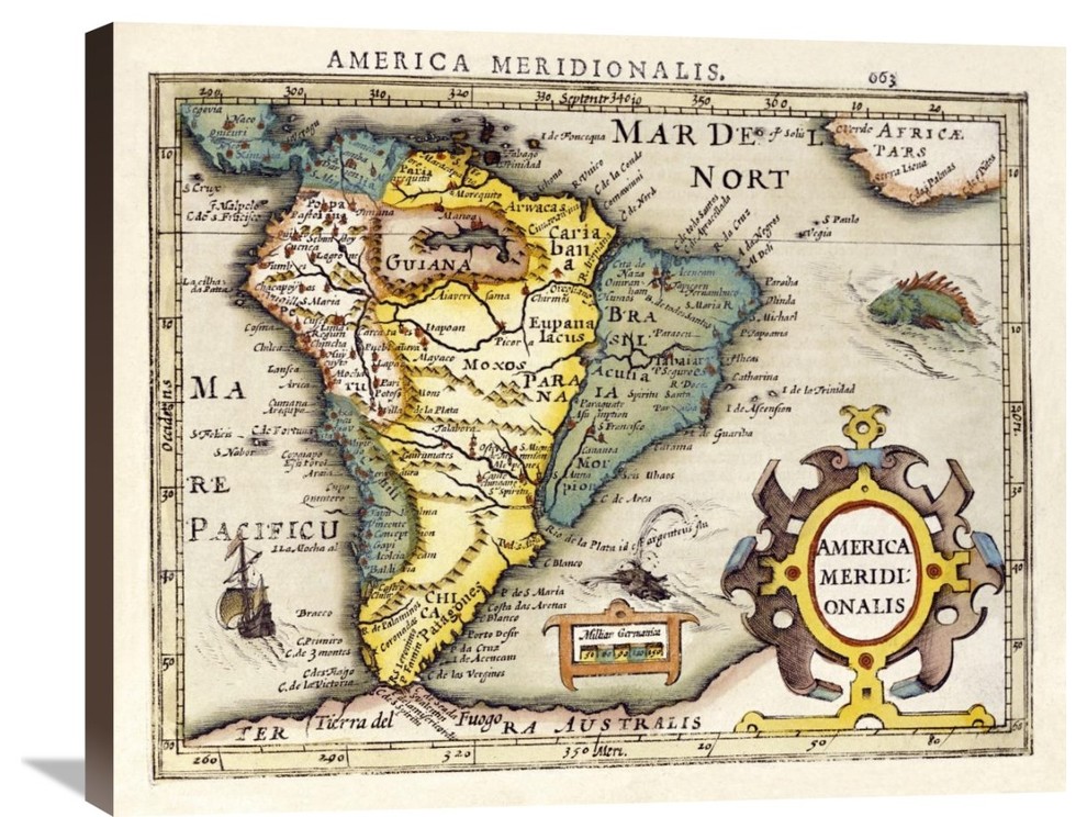 Map Of South America Stretched Canvas Giclee By Gerard Mercator 16 X13 Contemporary Prints And Posters By Global Gallery