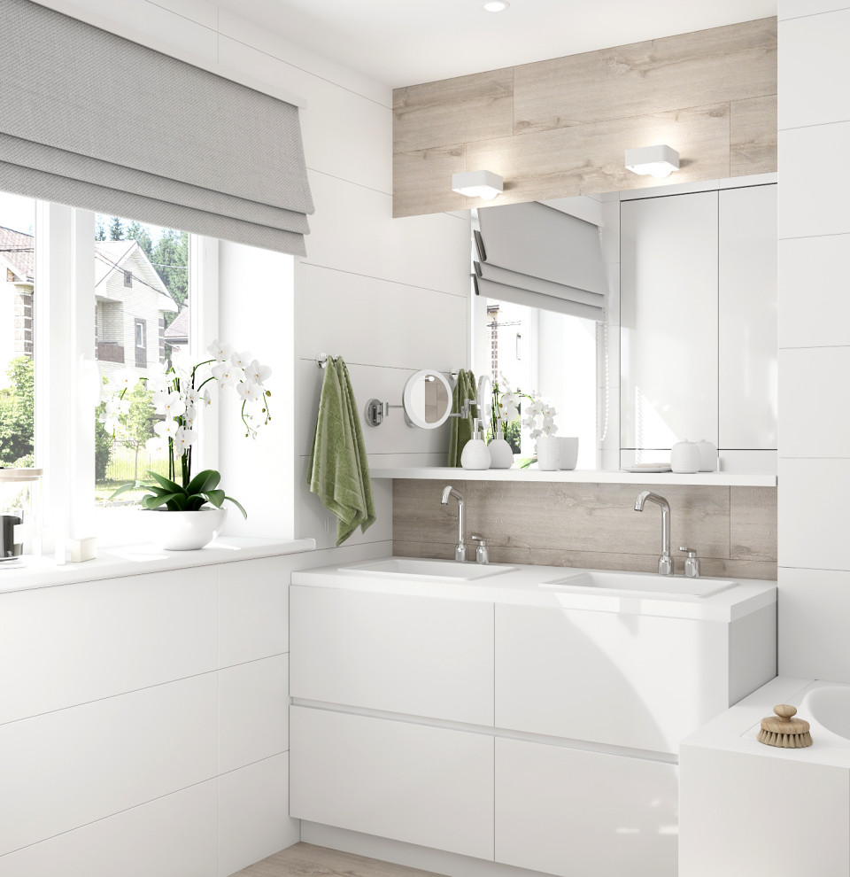 Дизайн интерьера ванной комнаты в загородном доме.