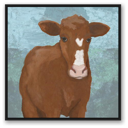 Brown Cow Painting Print 36x36 Black Floating Framed Canvas