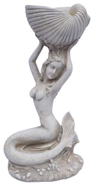 Coldcast Mermaid/Shell Feeder Anitique White, 23.5"