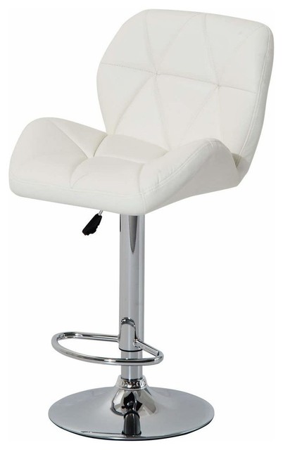 Modern Swivel Bar Stool, Faux Leather With Gas Lift, Backrest, Footrest, White