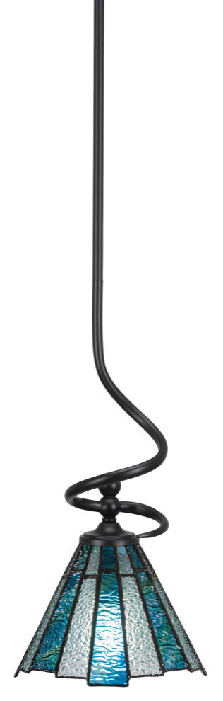 Capri 1-Light Mini Pendant with Hang Straight Swivel, Matte Black/Sea Ice Art