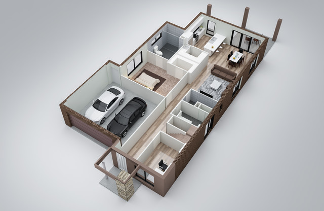 3D Coloured Floorplan moderne-trappe