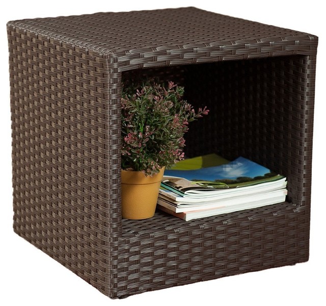 Abba Patio Outdoor Wicker Square End Table Side With Storage