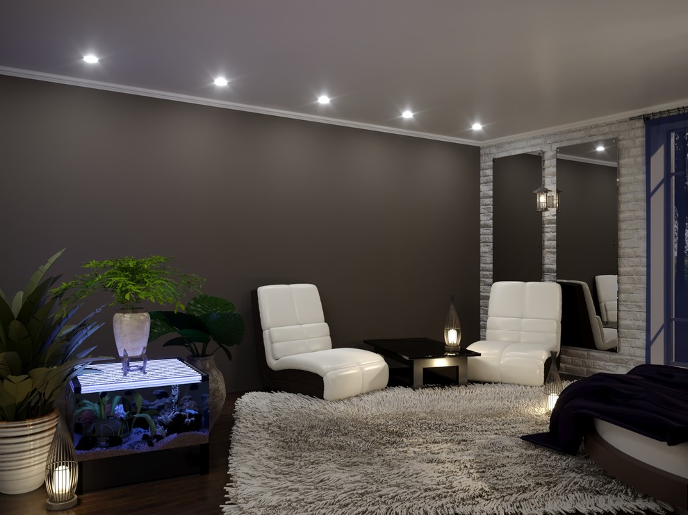 Спальня с аквариумами