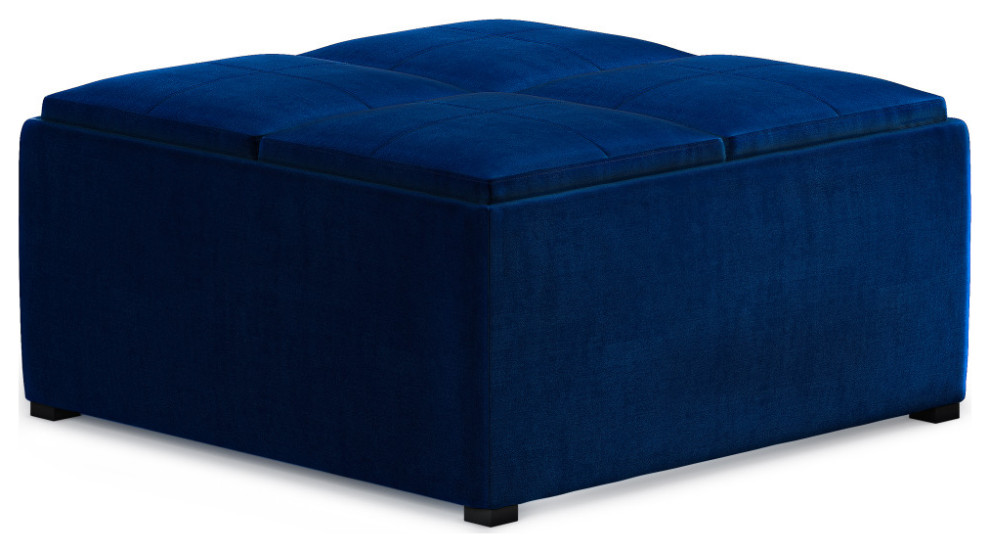 Avalon Square Coffee Table Storage Ottoman, Velvet Fabric