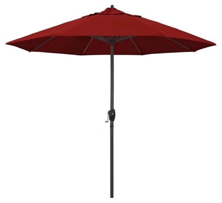 9' Aluminum Market Umbrella Auto Tilt Crank Lift Bronze, Sunbrella, Jockey Red