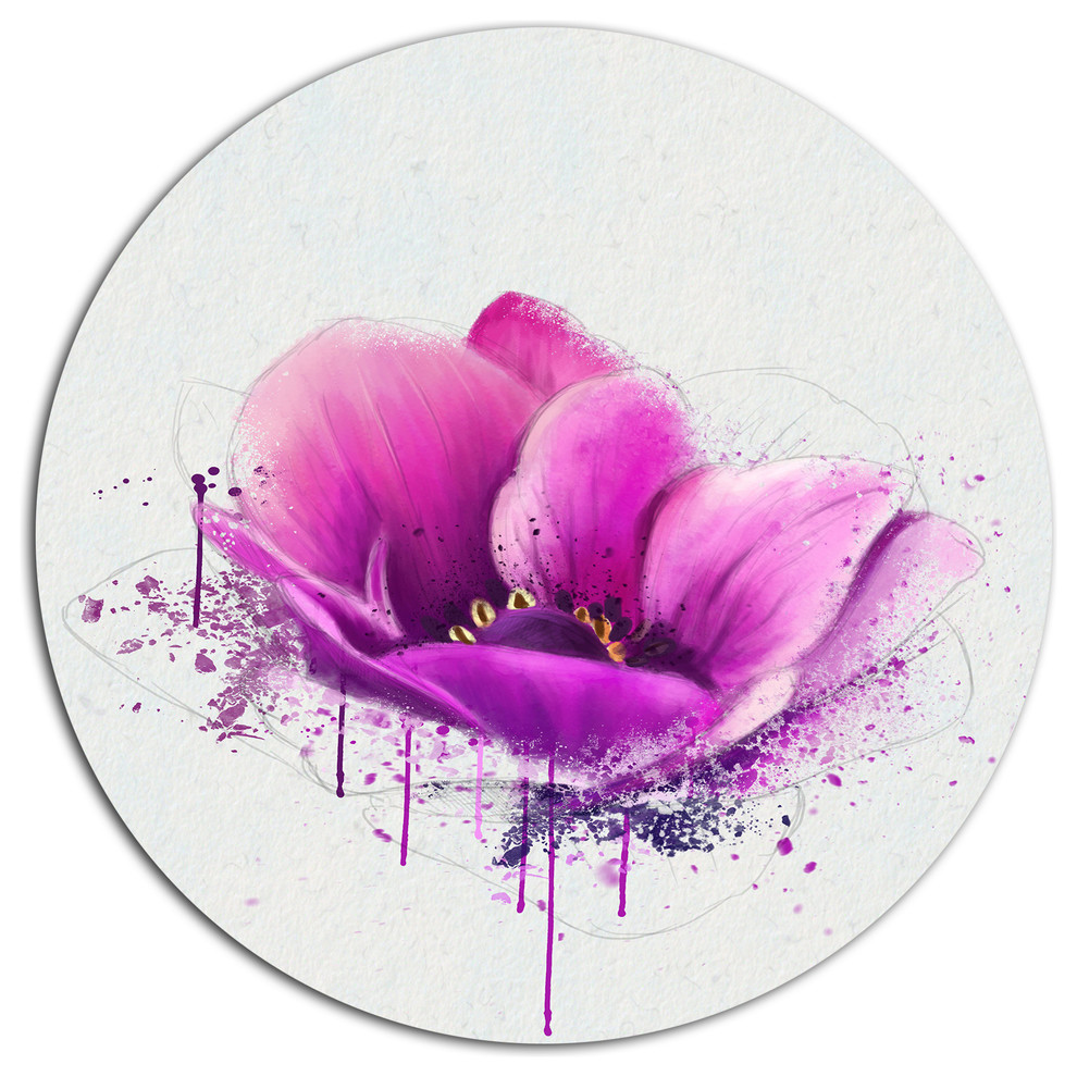 Purple Watercolor Poppy Flower, Floral Round Metal Wall Art, Disc of 11 inch Contemporary
