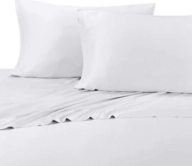 Bamboo 1500 Thread Count Solid Bed Sheet Set Contemporary Bamboo Cotton Blend Silky Soft Hybrid Sheet Set White Twin Xl