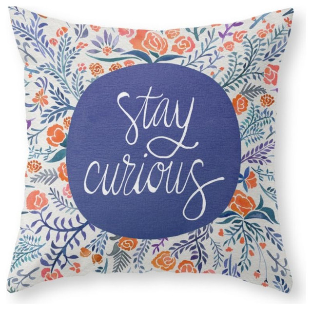 Stay Curious, Navy and Coral Throw Pillow - Contemporary - Decorative Pillows - by Society6