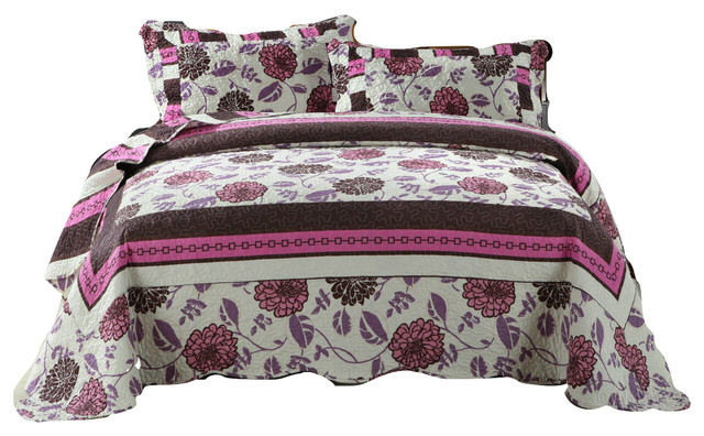 Dada Bedding Floral Chrysanthemum Vines Pink Purple Quilt Coverlet