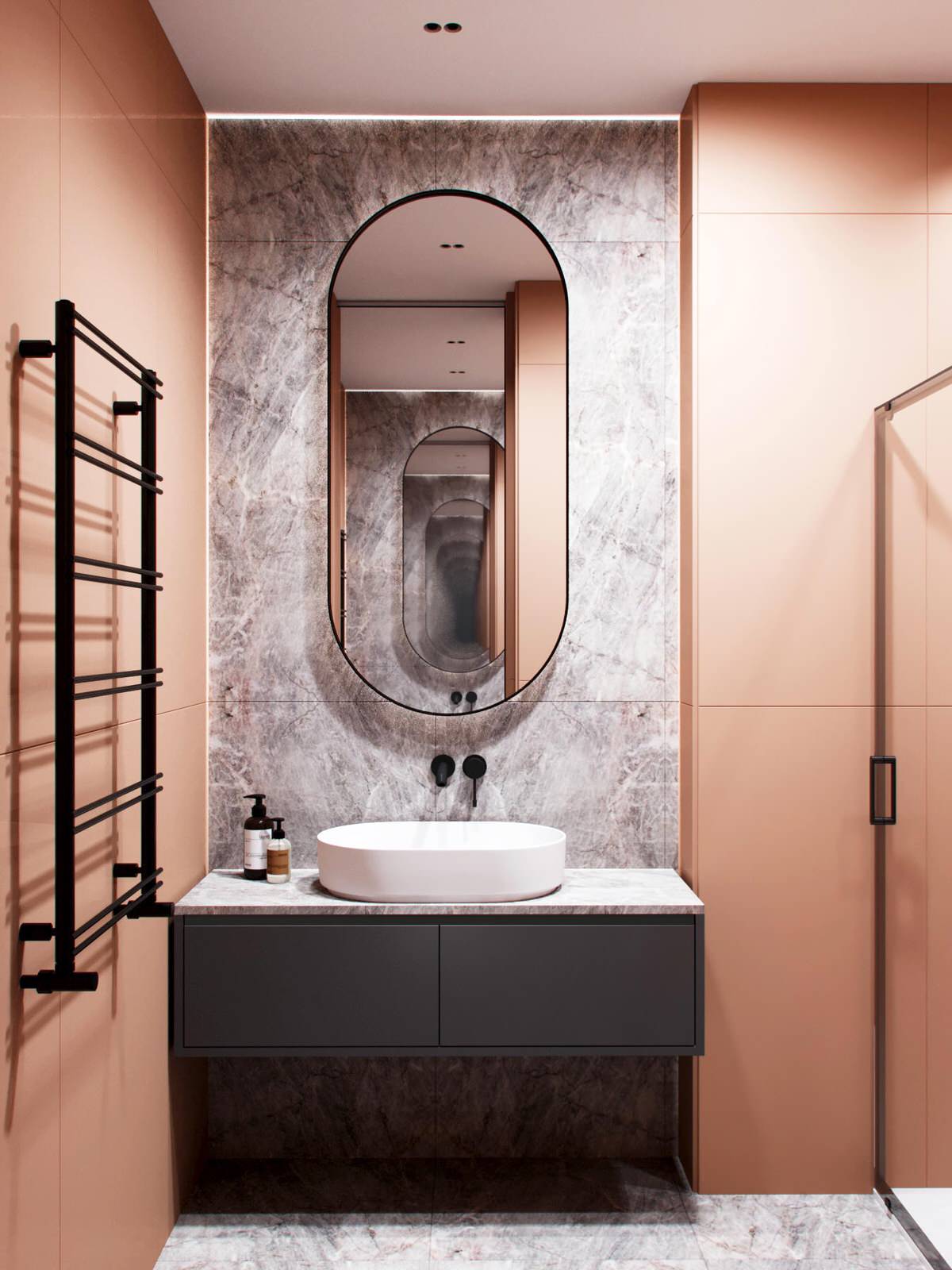 Cовременная квартира, дизайн интерьера в светло-темных тонах в ЖК "Георг Ландрин