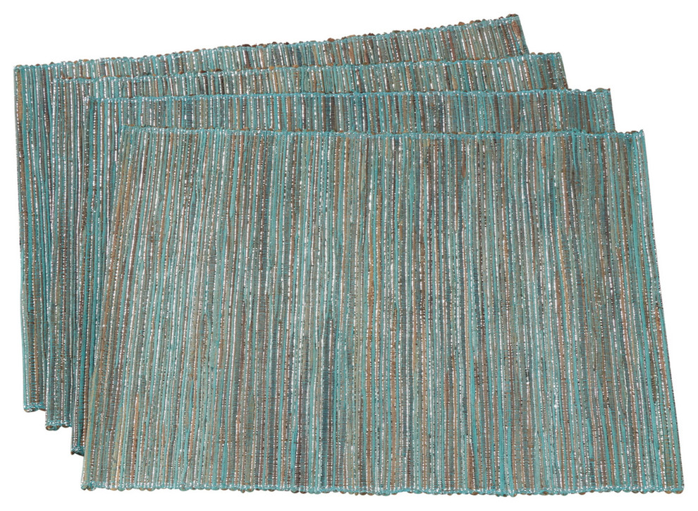 Shimmering Water Hyacinth 14"x20" Placemats, Set of 4, Turquoise