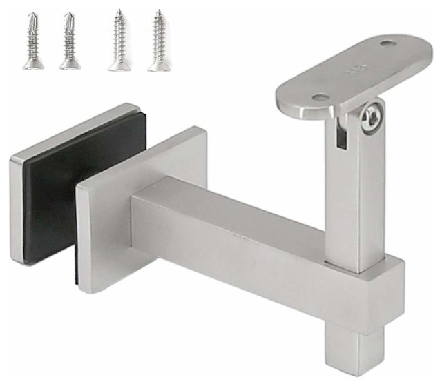SS 316 Glass Mount Adjustable Staircase Handrail Bracket w/ Flat Saddle