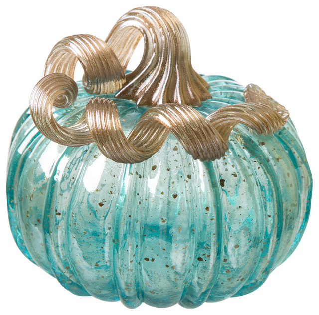 5.51" Blue Small Glass Pumpkin - Contemporary - Decorative Objects And