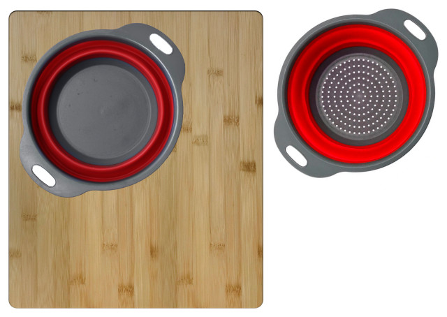Over The Sink Large Cutting Board With Colander Set A-907