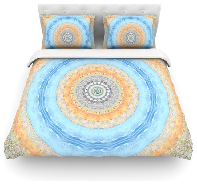 Houzz Kess Inhouse Iris Lehnhardt Summer Mandala Circle Iris Lehnhardt Summer Mandala Circle Orange Blue Duvet Cover Cotton Queen Contemporary