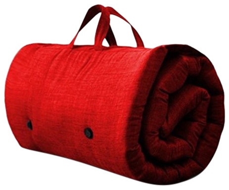 Contemporary Futon Mattress, Fabric, Handles, Red