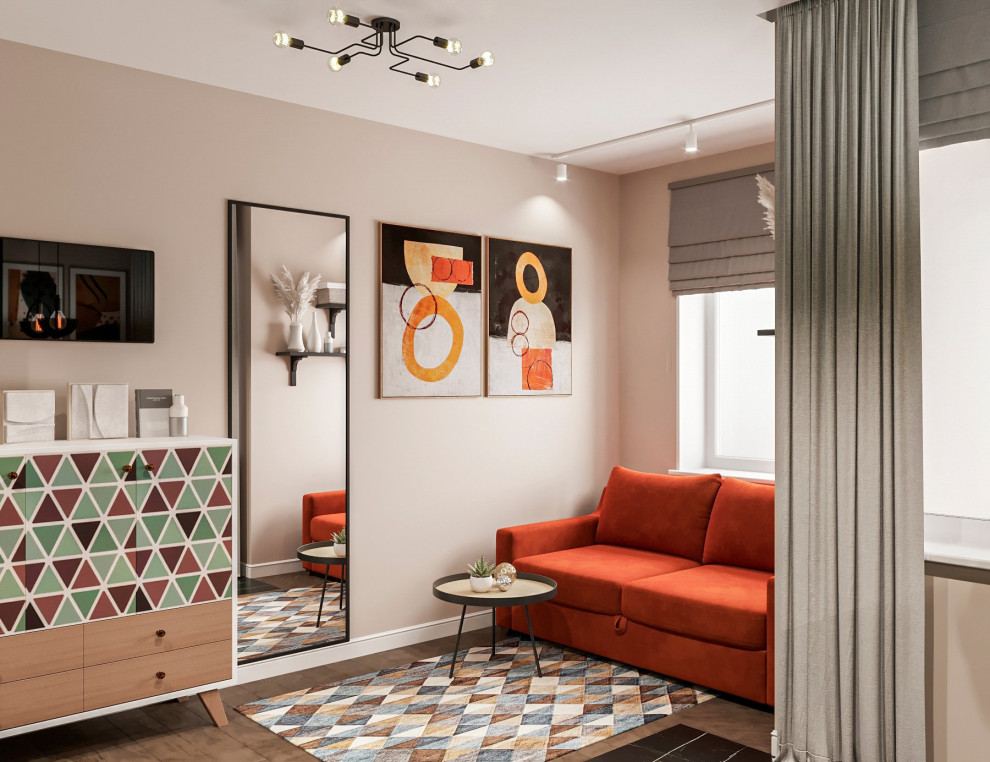 Foto på ett litet minimalistiskt vardagsrum